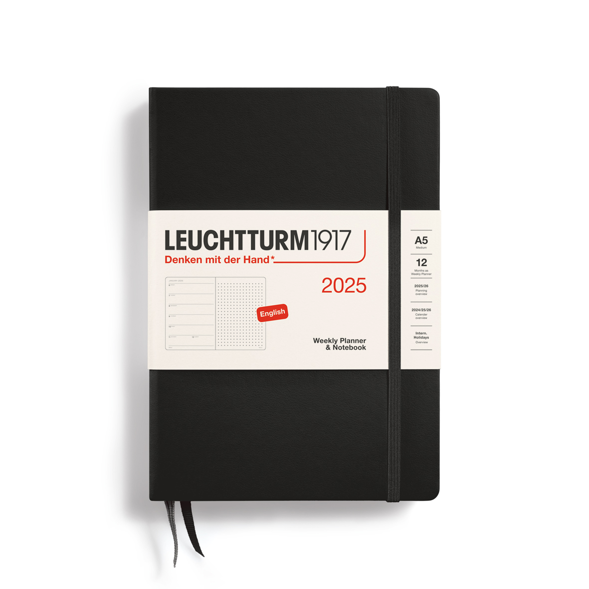 Leuchtturm1917 Weekly Planner & Notebook 2025 Medium A5 Hardcover Dotted Black