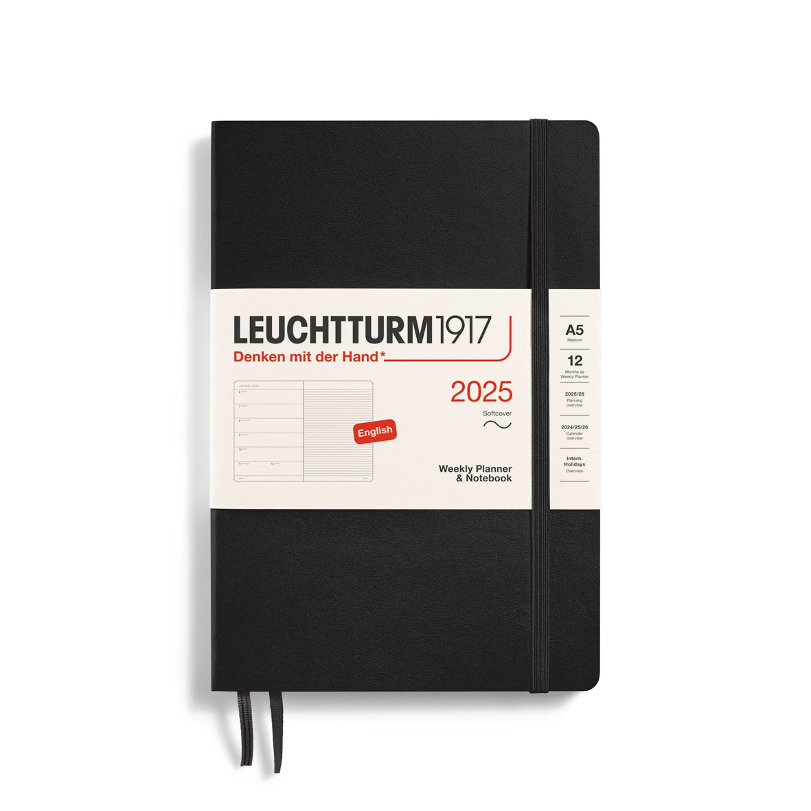 Leuchtturm1917 Weekly Planner & Notebook Soft Cover Medium A5 2025 Black