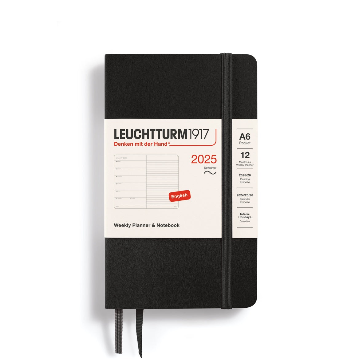 Leuchtturm1917 Weekly Planner & Notebook Soft Cover Pocket A6 2025 Black