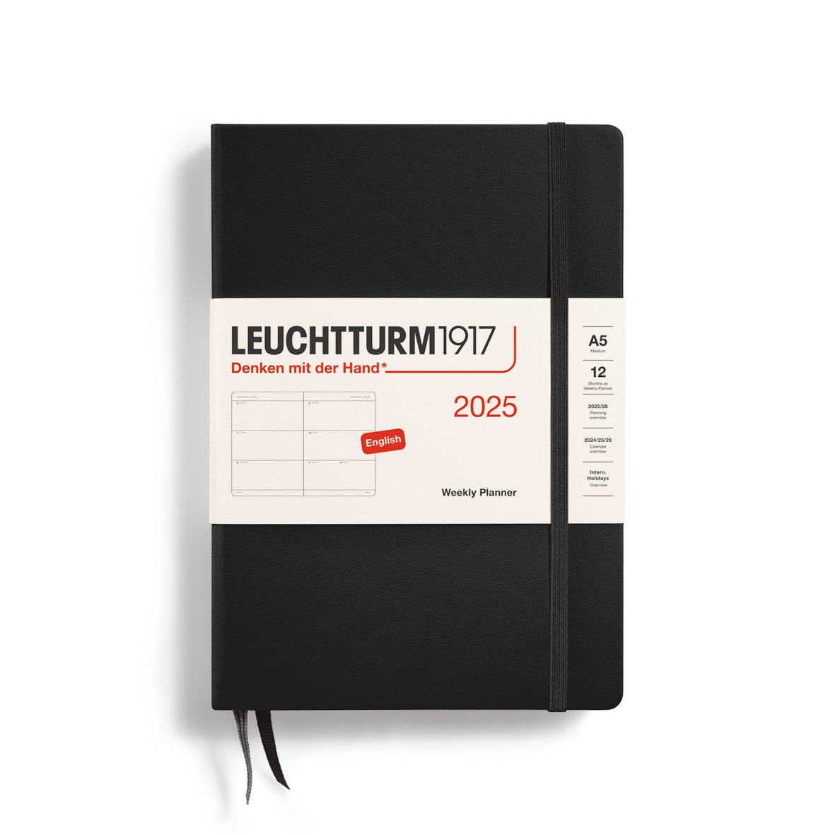 Leuchtturm1917 Weekly Planner Hard Cover Medium A5 2025 Black