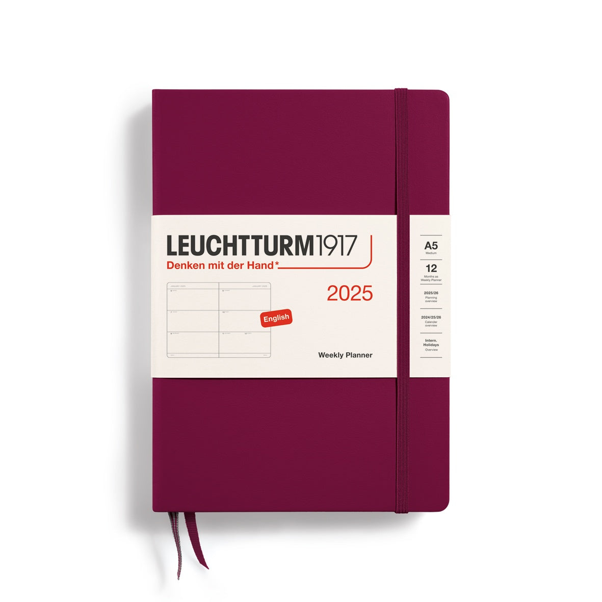 Leuchtturm1917 Weekly Planner Hard Cover Medium A5 2025 Port Red