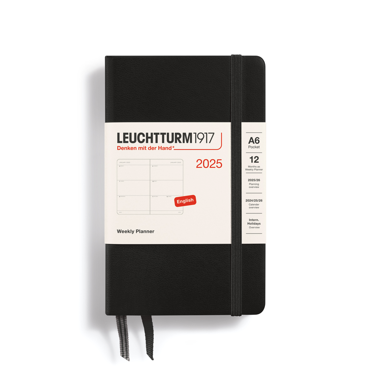 Leuchtturm1917 Weekly Planner 2025 Pocket A6 Hardcover Black