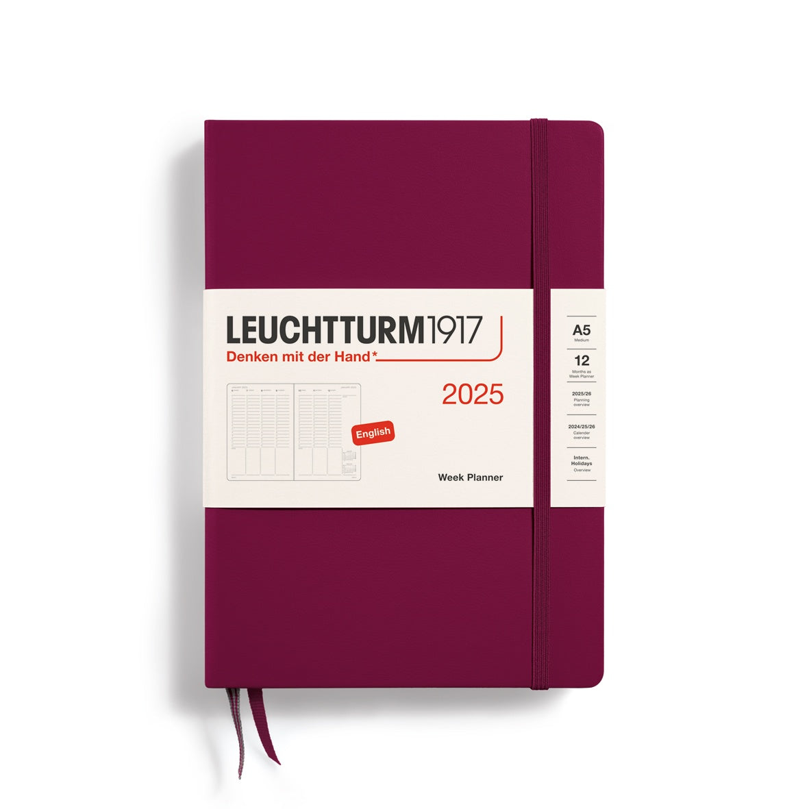 Leuchtturm1917 Week Vertical Planner Hard Cover Medium A5 2025 Port Red