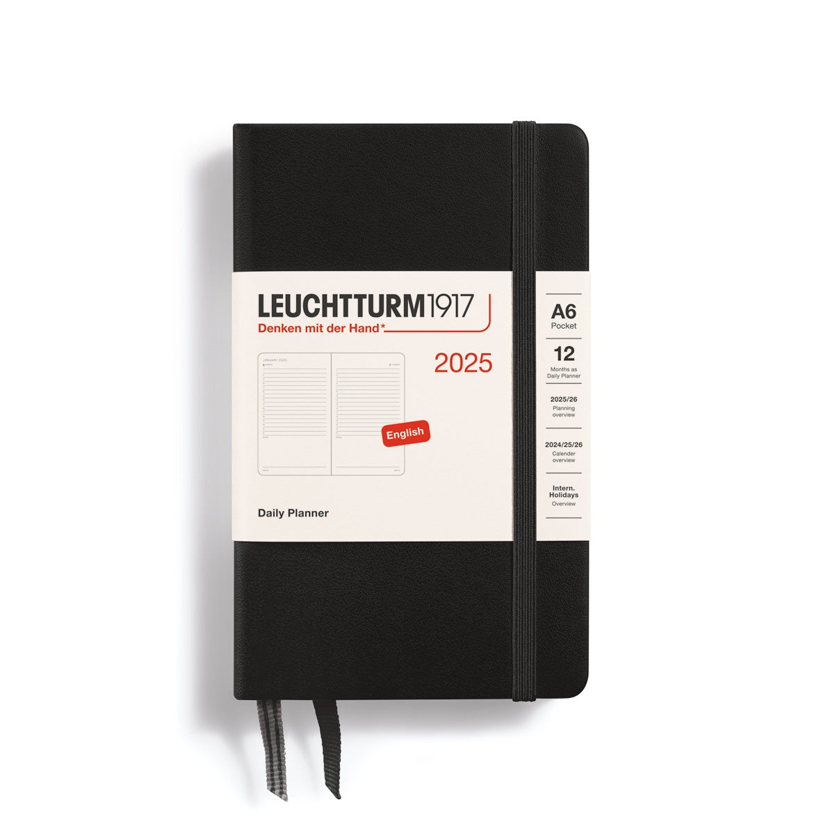 Leuchtturm1917 Daily Planner Hard Cover Pocket A6 2025 Black