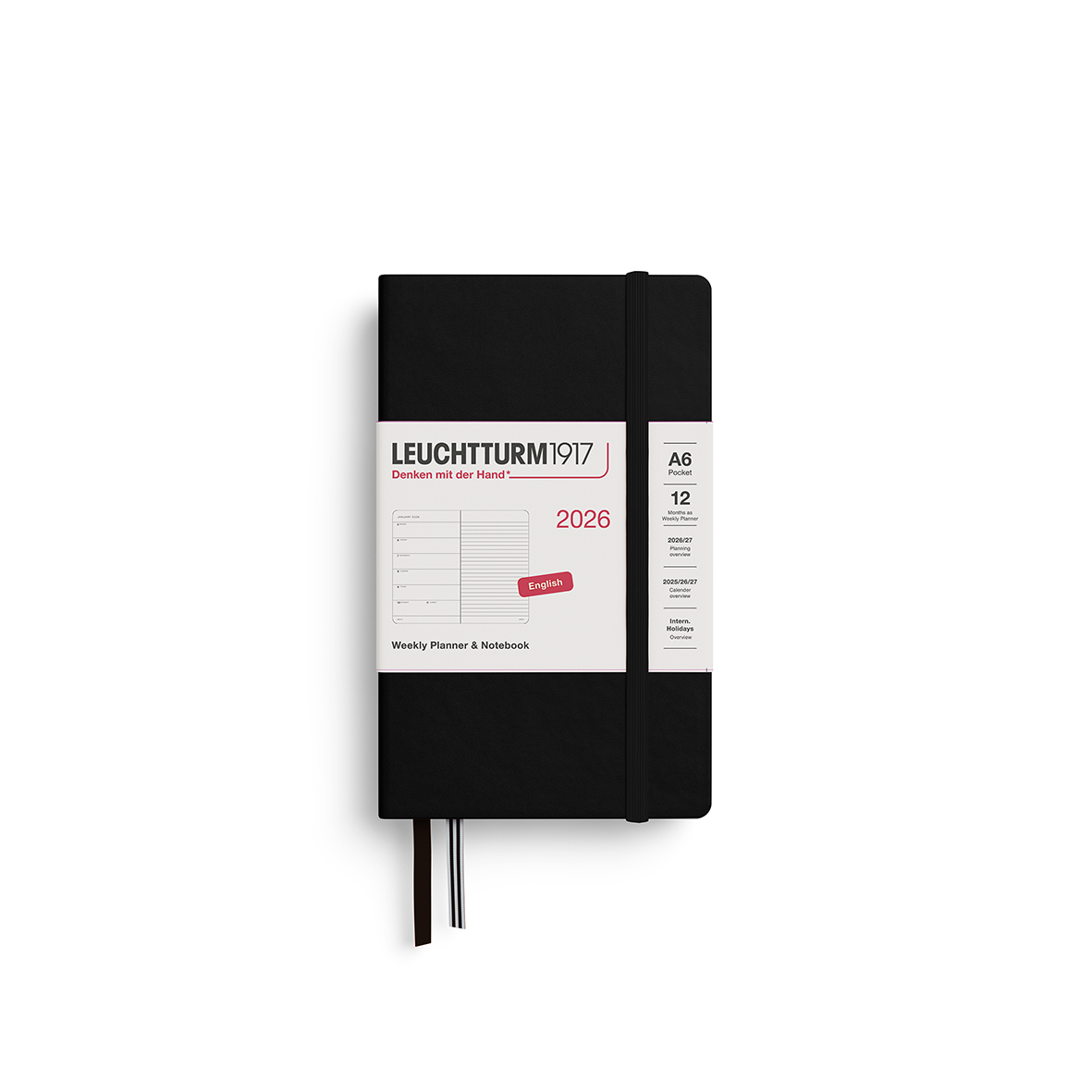 Leuchtturm1917 Weekly Planner & Notebook 2026 Pocket A6 Hardcover Black - Pencraft the boutique