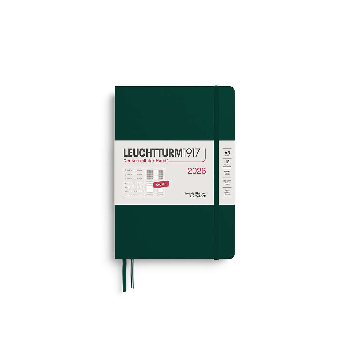 Leuchtturm1917 Weekly Planner & Notebook 2026 Medium A5 Hardcover Dotted Forest Green - Pencraft the boutique