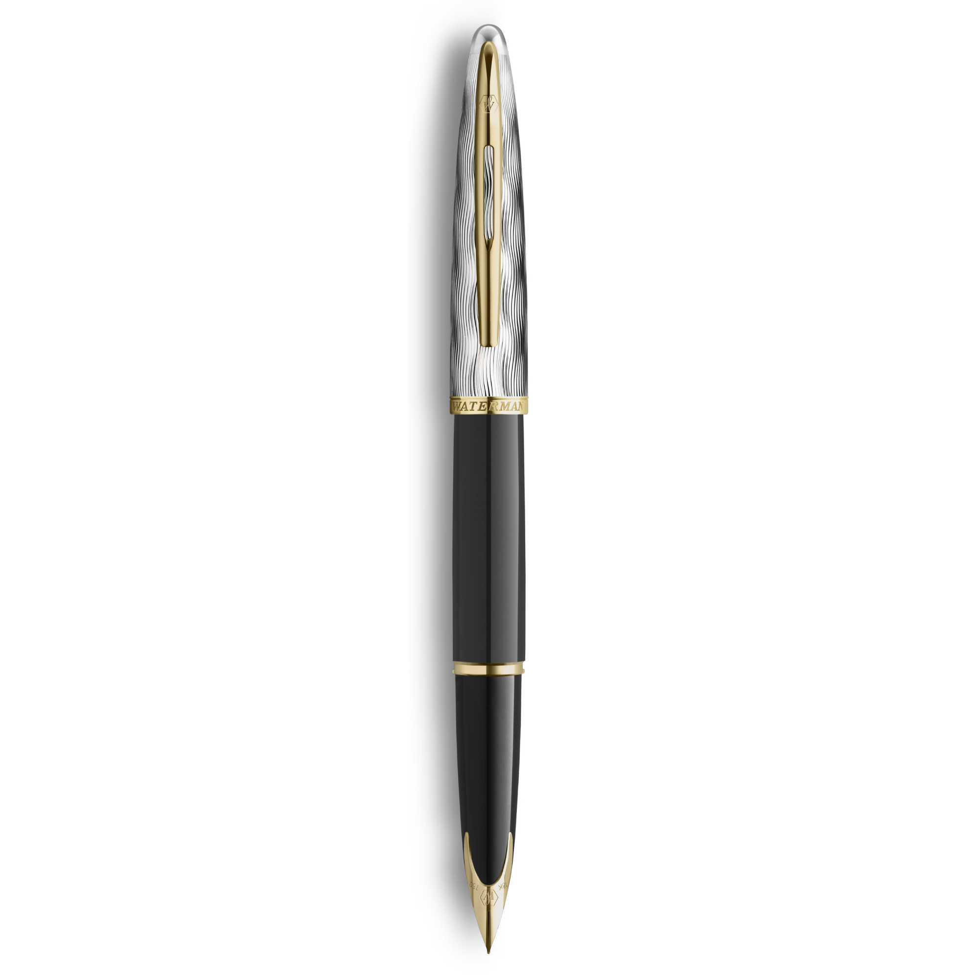 Waterman Carene Reflections of Paris Metal & Black Lacquer Gold Trim Fountain Pen Medium