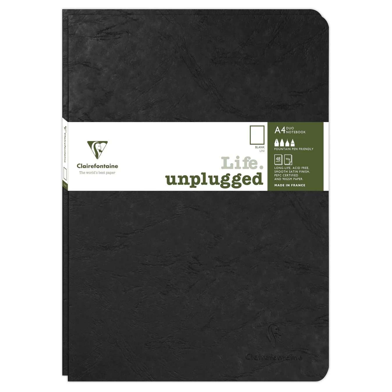 Clairefontaine Stapled Notebook Set of 2 Plain A4 Black