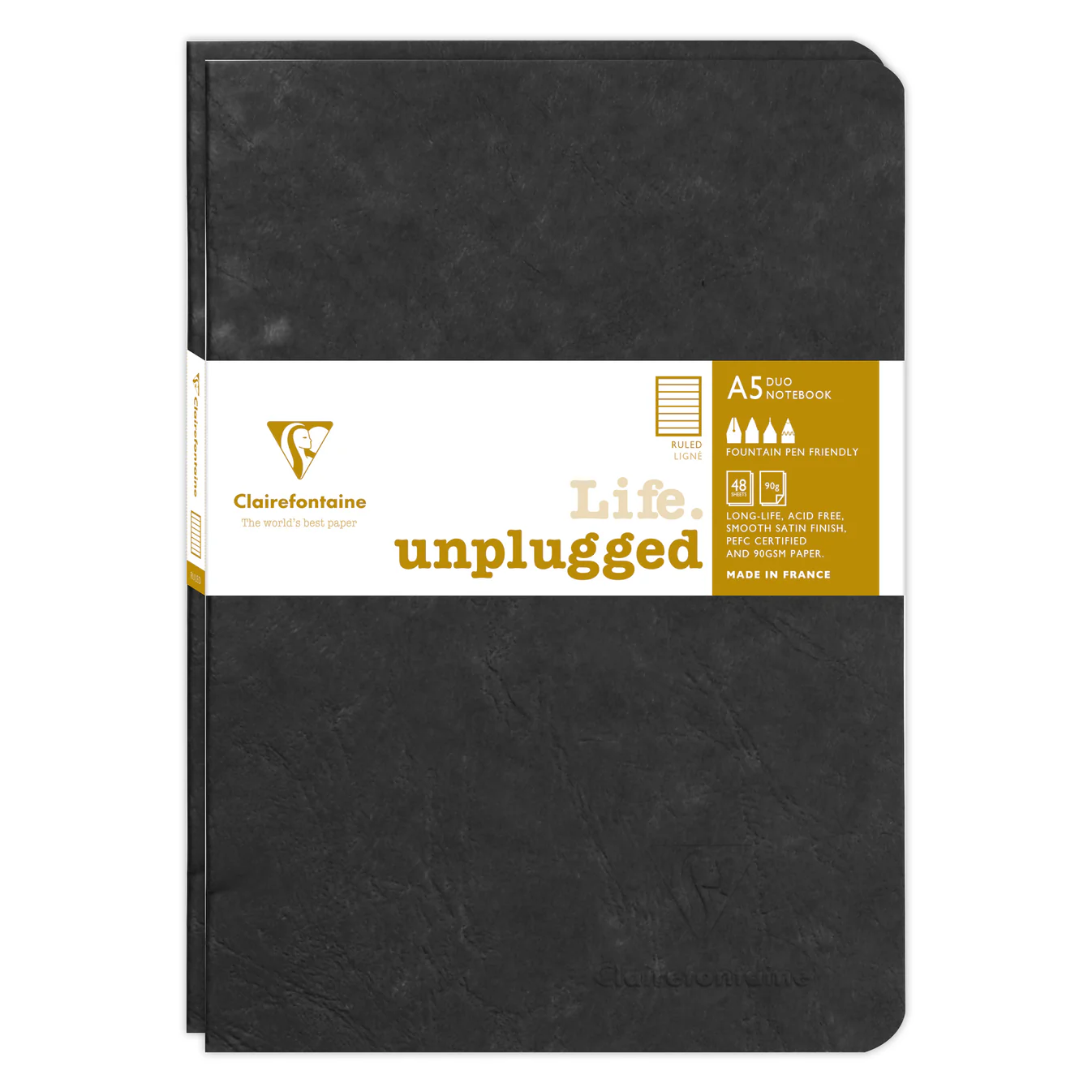 Clairefontaine Stapled Set of 2 Notebooks Ruled A5 Black