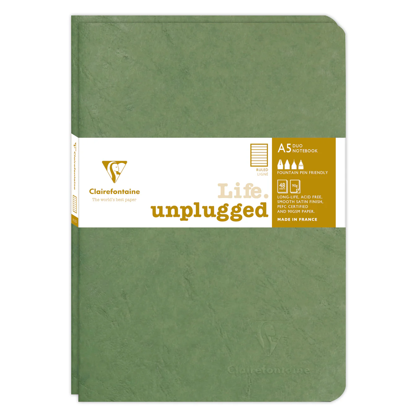Clairefontaine Stapled Set of 2 Notebooks Ruled A5 Green