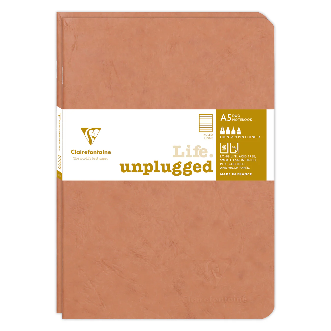 Clairefontaine Stapled Set of 2 Notebooks Ruled A5 Tobacco