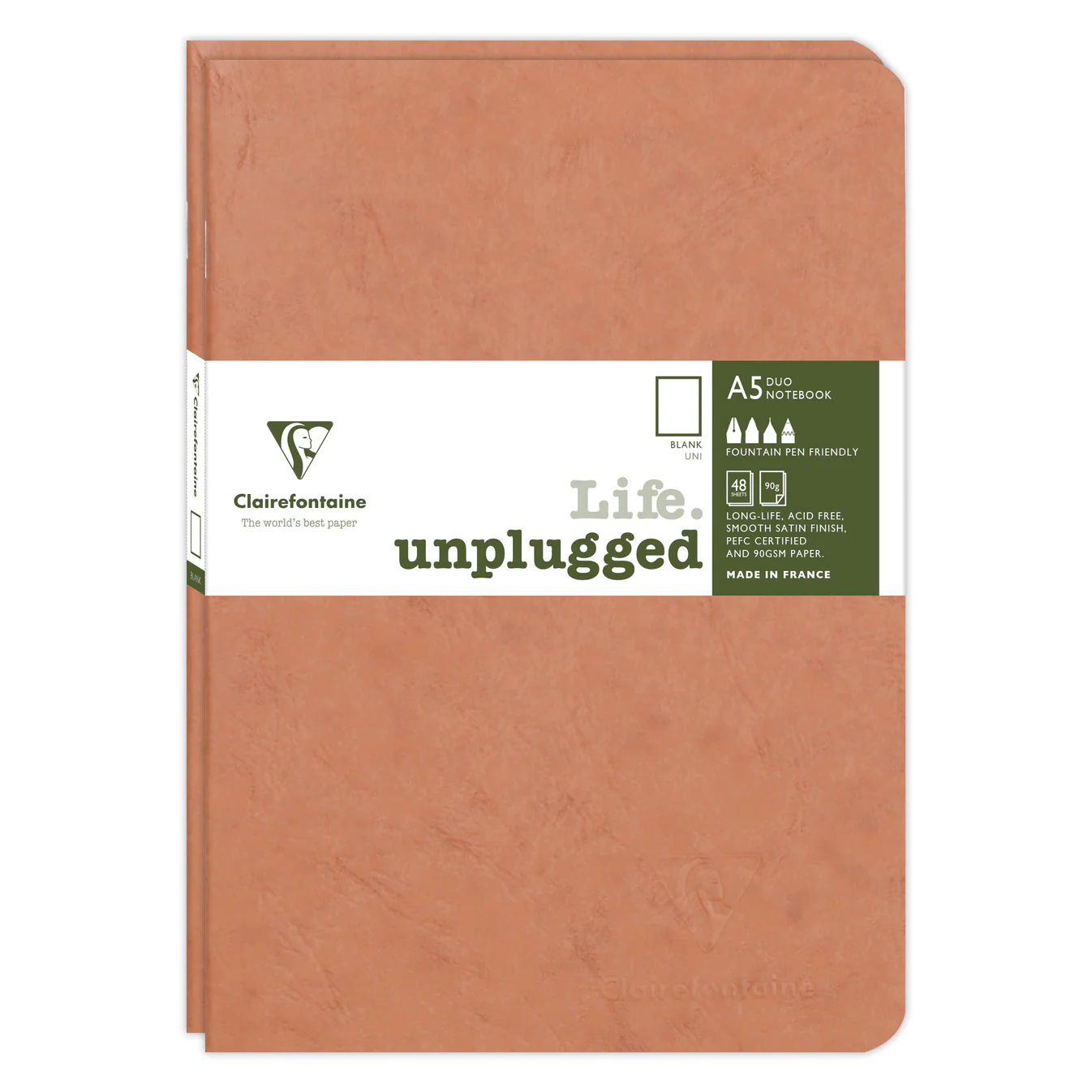 Clairefontaine Stapled Set of 2 Notebooks Plain A5 Tobacco