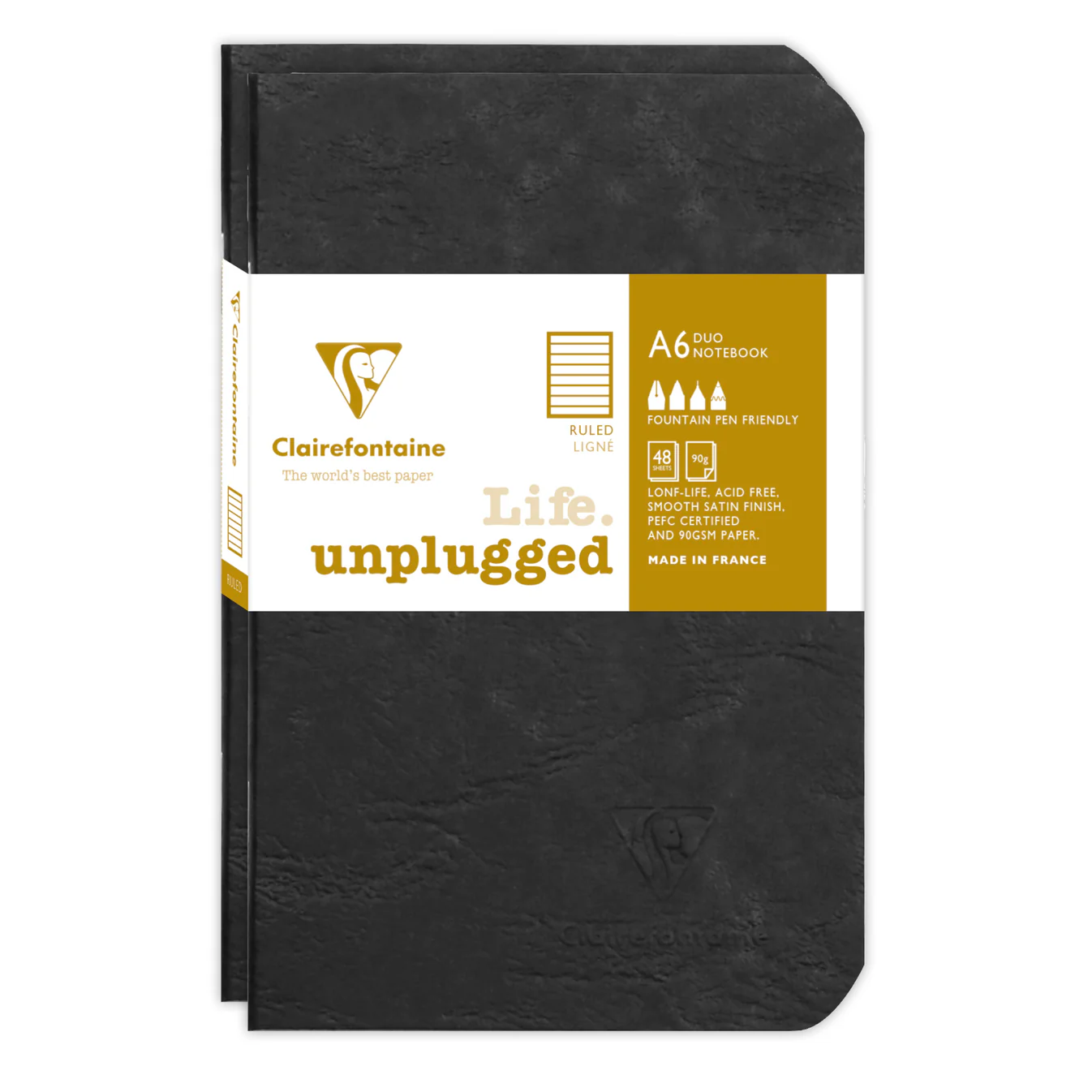 Clairefontaine My Essentials Pack of 2 Stapled Notebooks Pocket Ruled -Black