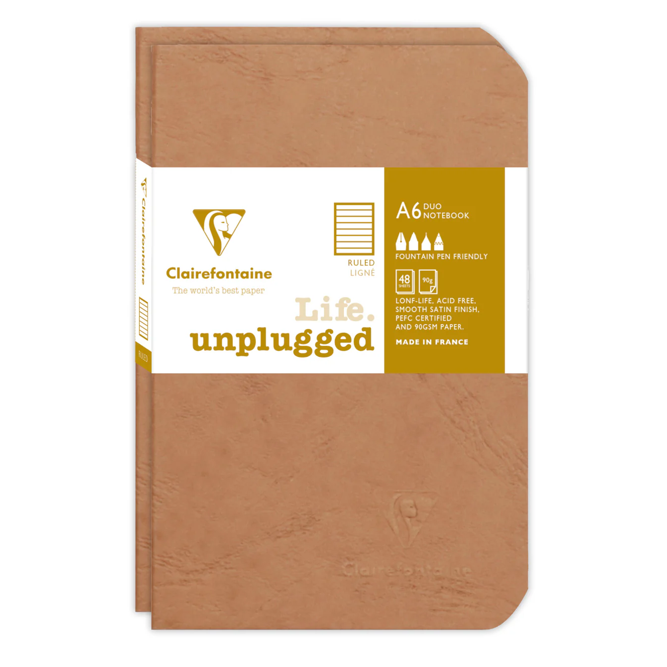 Clairefontaine Stapled Set of 2 Notebook Ruled Pocket Tobacco