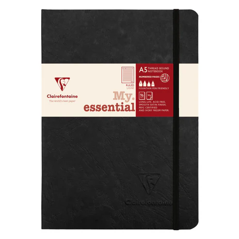 Clairefontaine Thread bound Notebook Ruled A5 Black