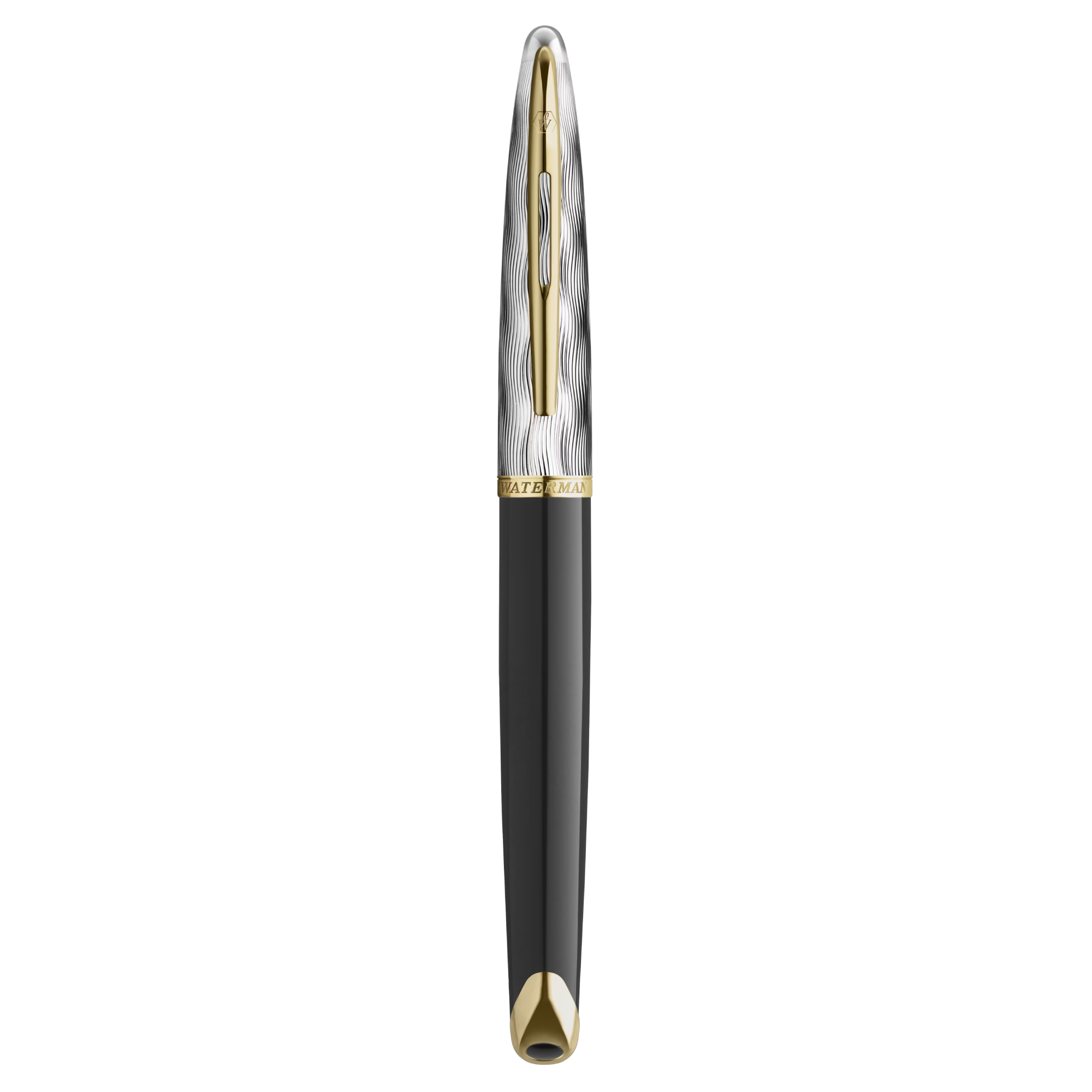 Waterman Carene Reflections of Paris Metal & Black Lacquer Gold Trim Fountain Pen Medium
