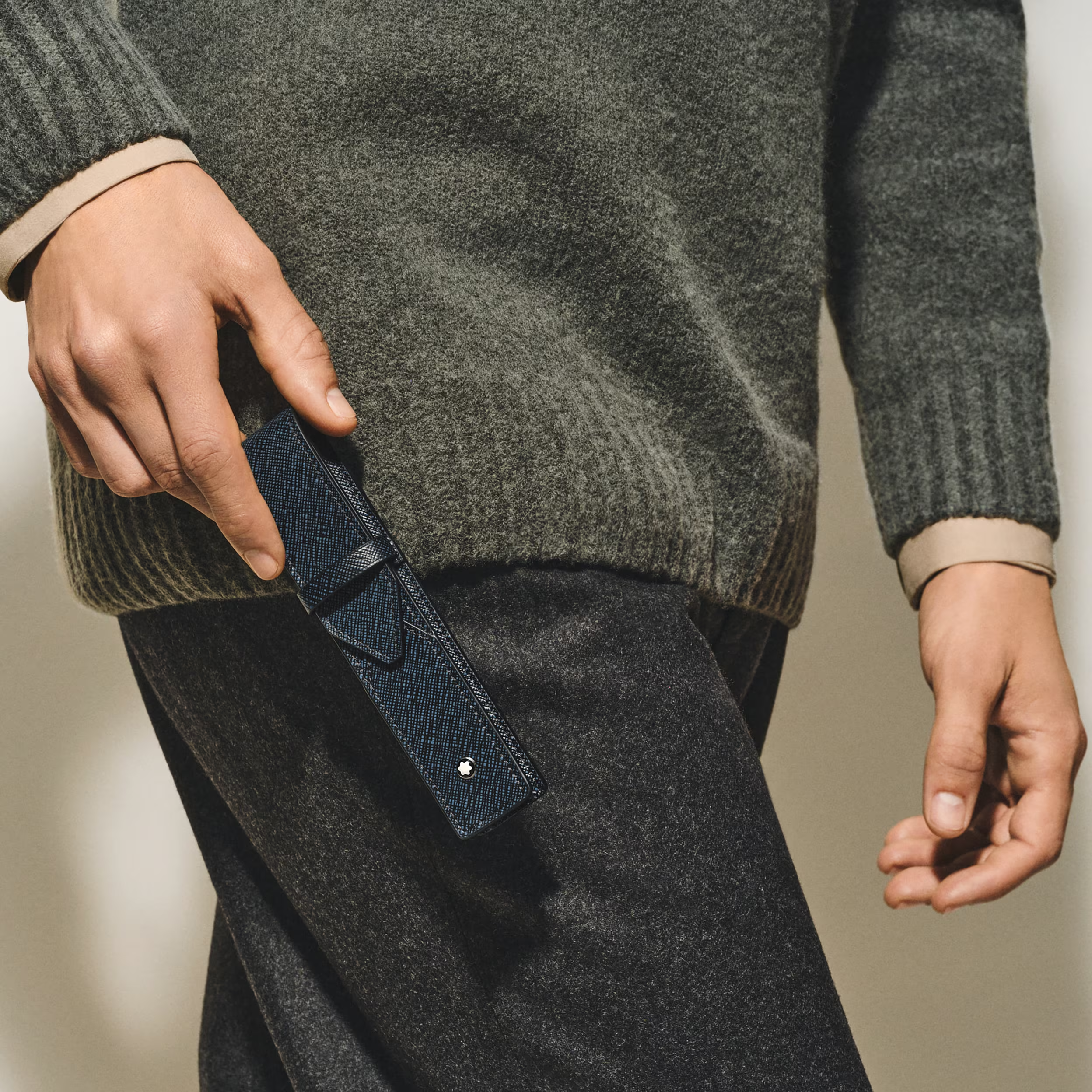 Montblanc Sartorial 1 Pen Pouch Tweed Blue - Pencraft the boutique