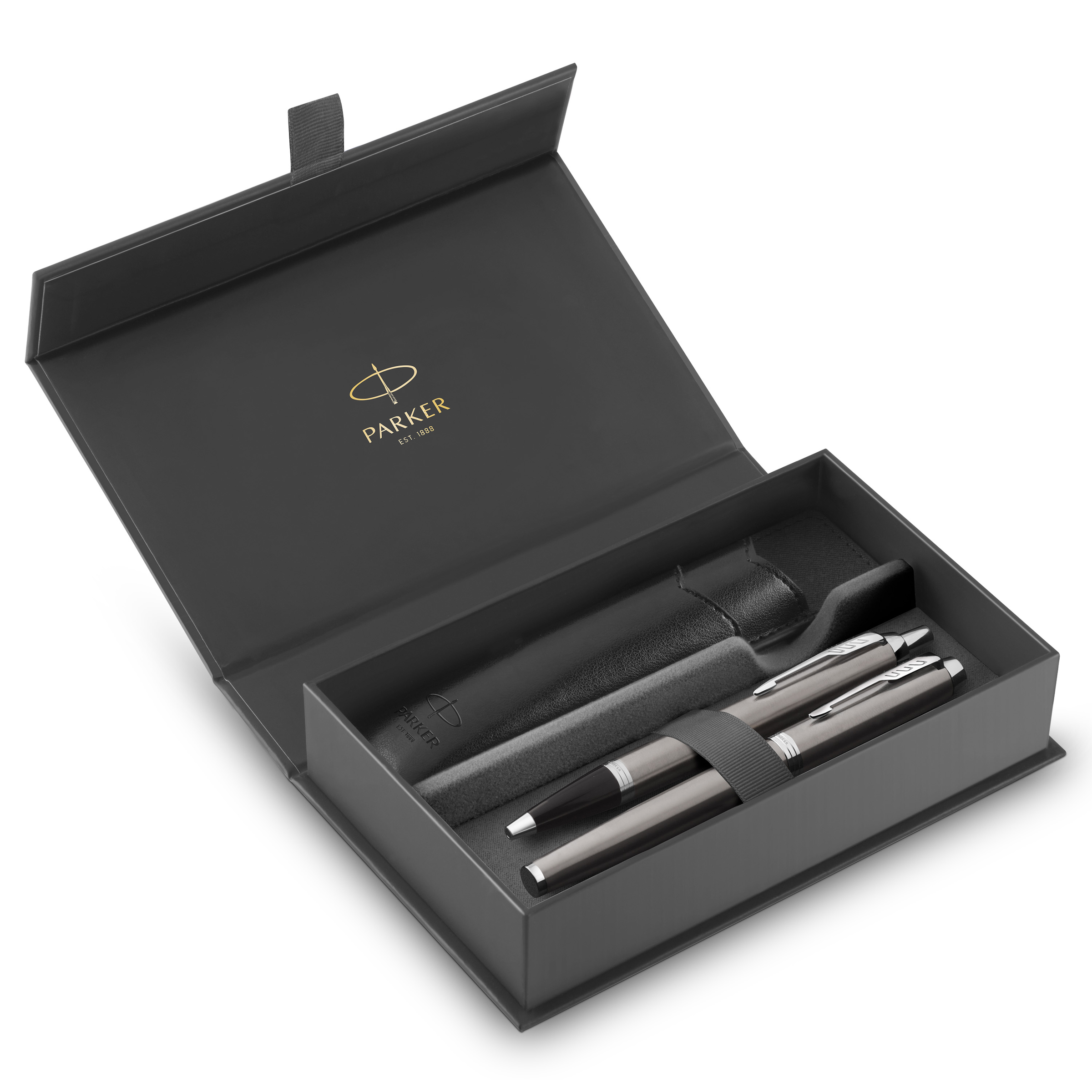 Parker IM Stainless Steel Chrome Trim Fountain Pen Ballpoint Pen Gift Set