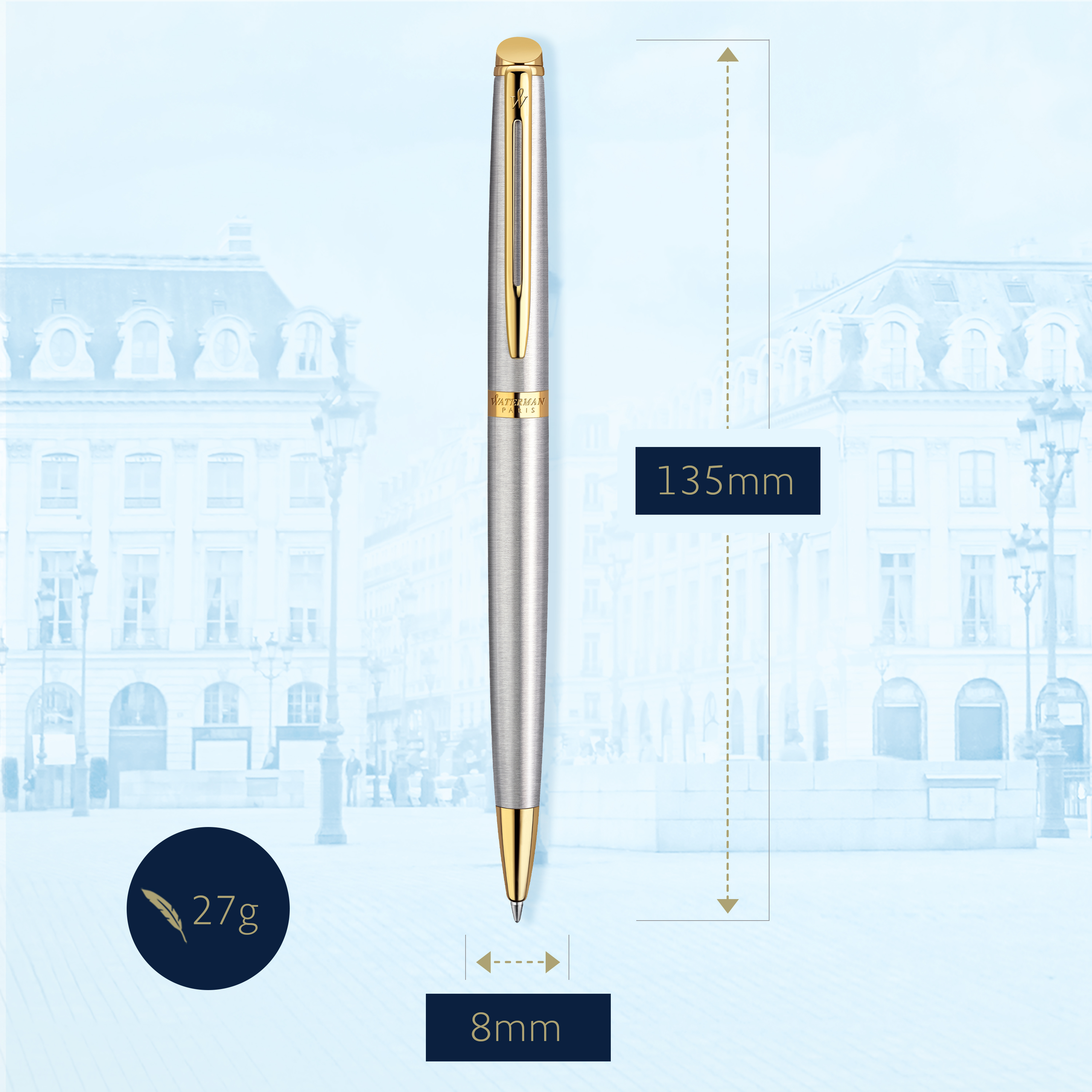 Waterman Hemisphere Stainless Steel Gold Trim Ballpoint - Pencraft the boutique