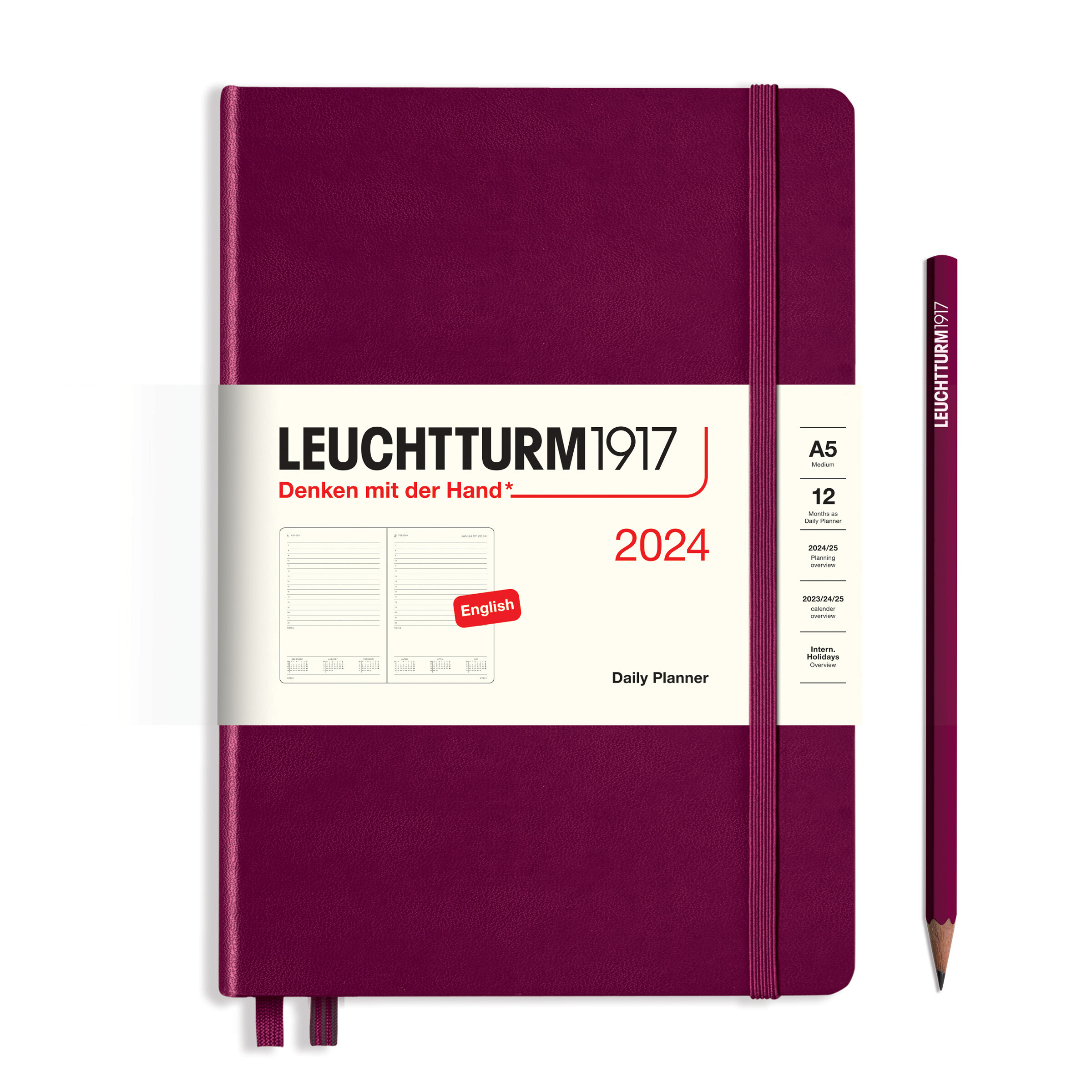 Leuchtturm1917 Daily Planner Hard Cover Medium (A5) 2024 - Pencraft the boutique