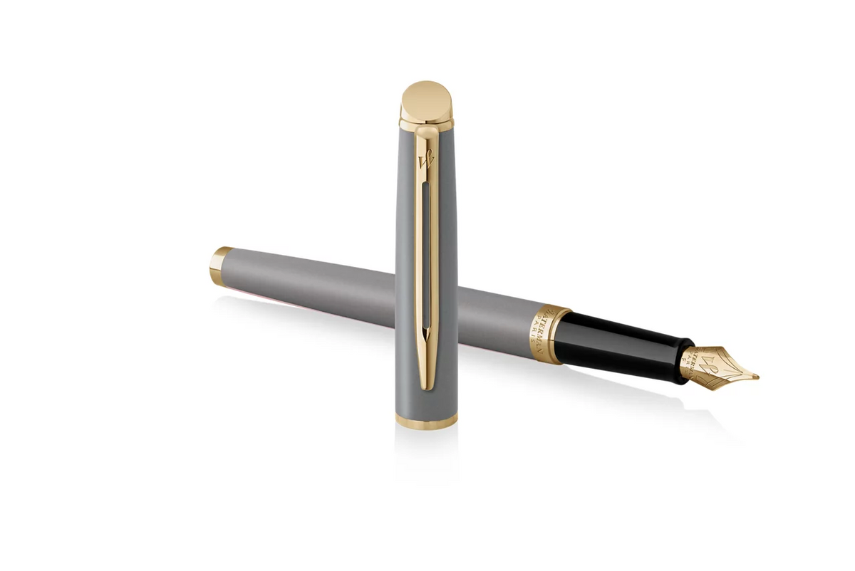 Waterman Hemisphere Metallic Stone Grey Gold Trim Fountain Pen