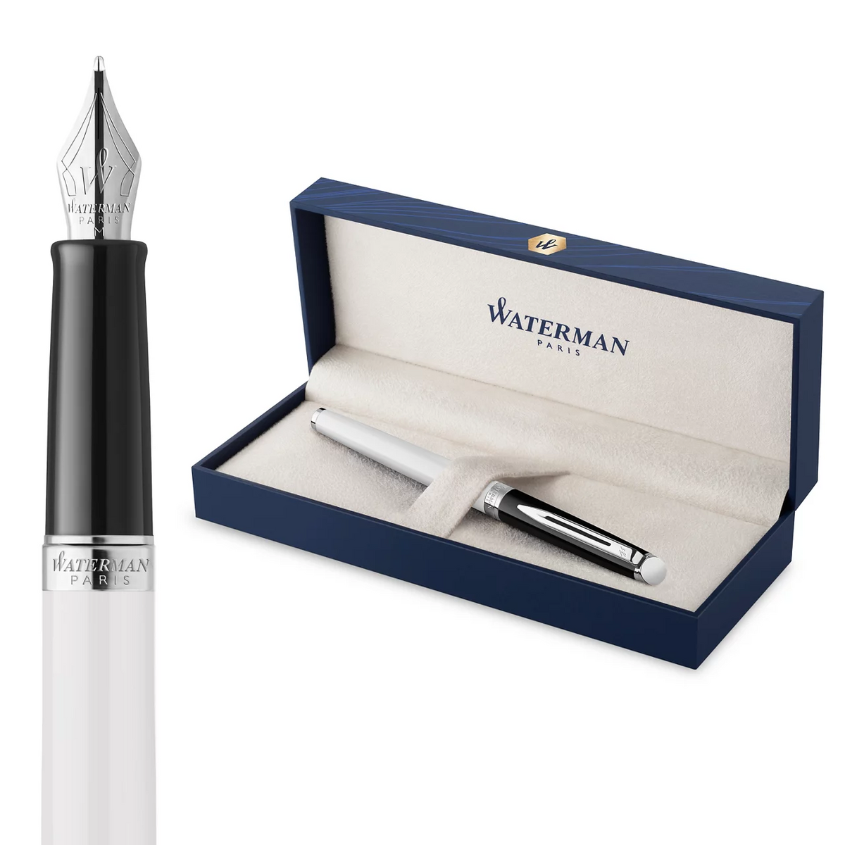 Waterman Hemisphere Black White Lacquer Chrome Trim Fountain Pen