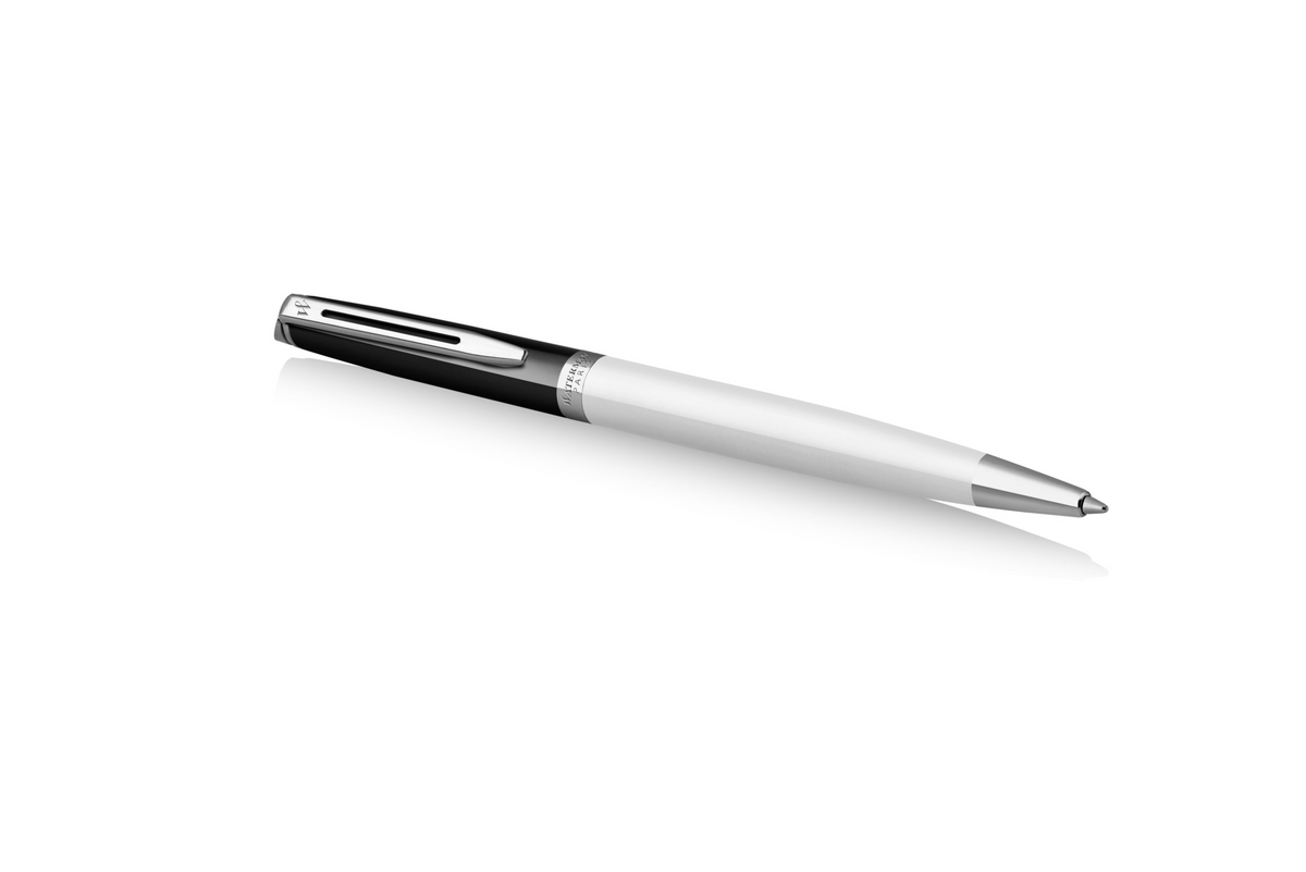 Waterman Hemisphere Black White Lacquer Chrome Trim Ballpoint