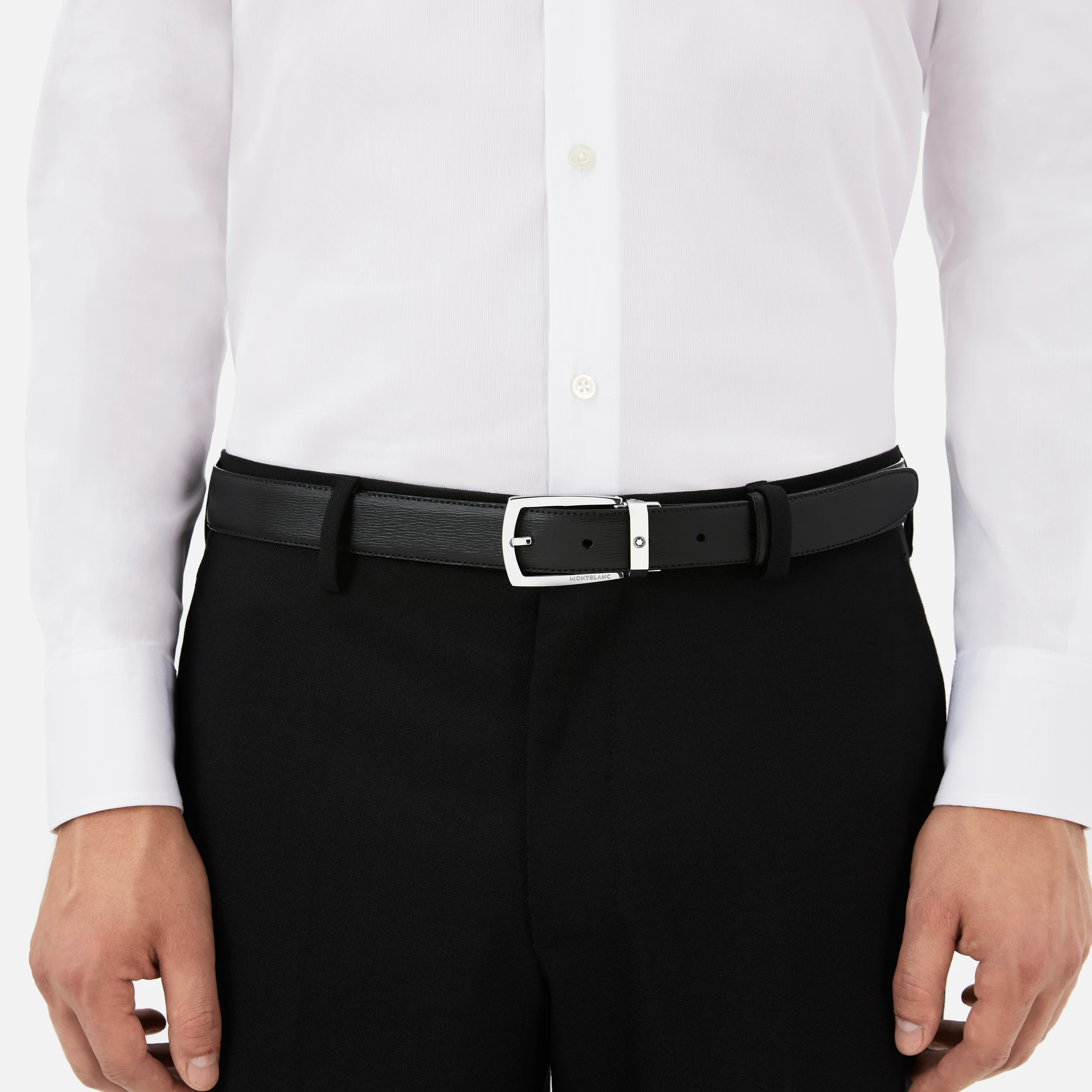 Montblanc Belt Trapeze Shiny Stainless Steel Buckle Westside Leather Black 30mm - Pencraft the boutique