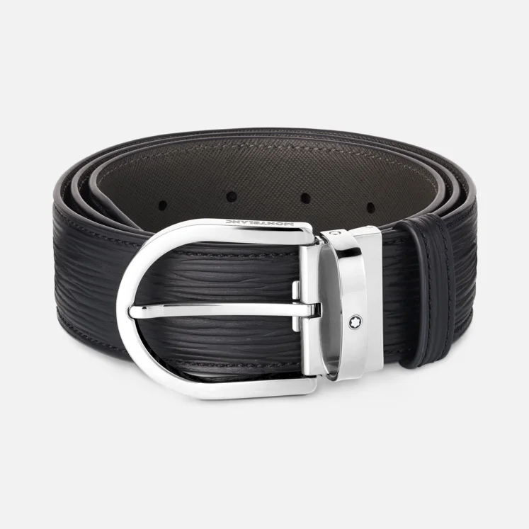 Montblanc Belt Horseshoe Buckle Printed Leather Black 40mm