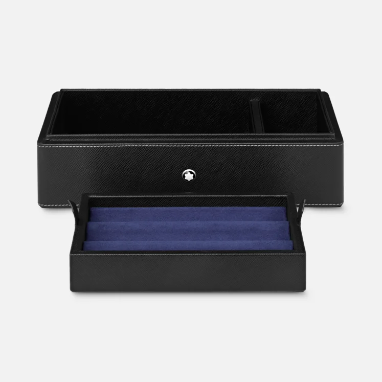 MONTBLANC DESK BOX IN LEATHER FOR THREE WRITING INSTRUMENTS AND AN INK BOTTLE