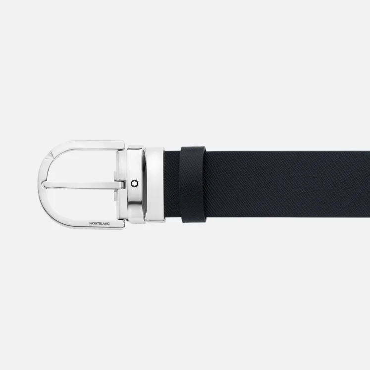 MONTBLANC HORSESHOE BUCKLE PRINTED BLACK/MOSTO 35 MM REVERSIBLE LEATHER BELT