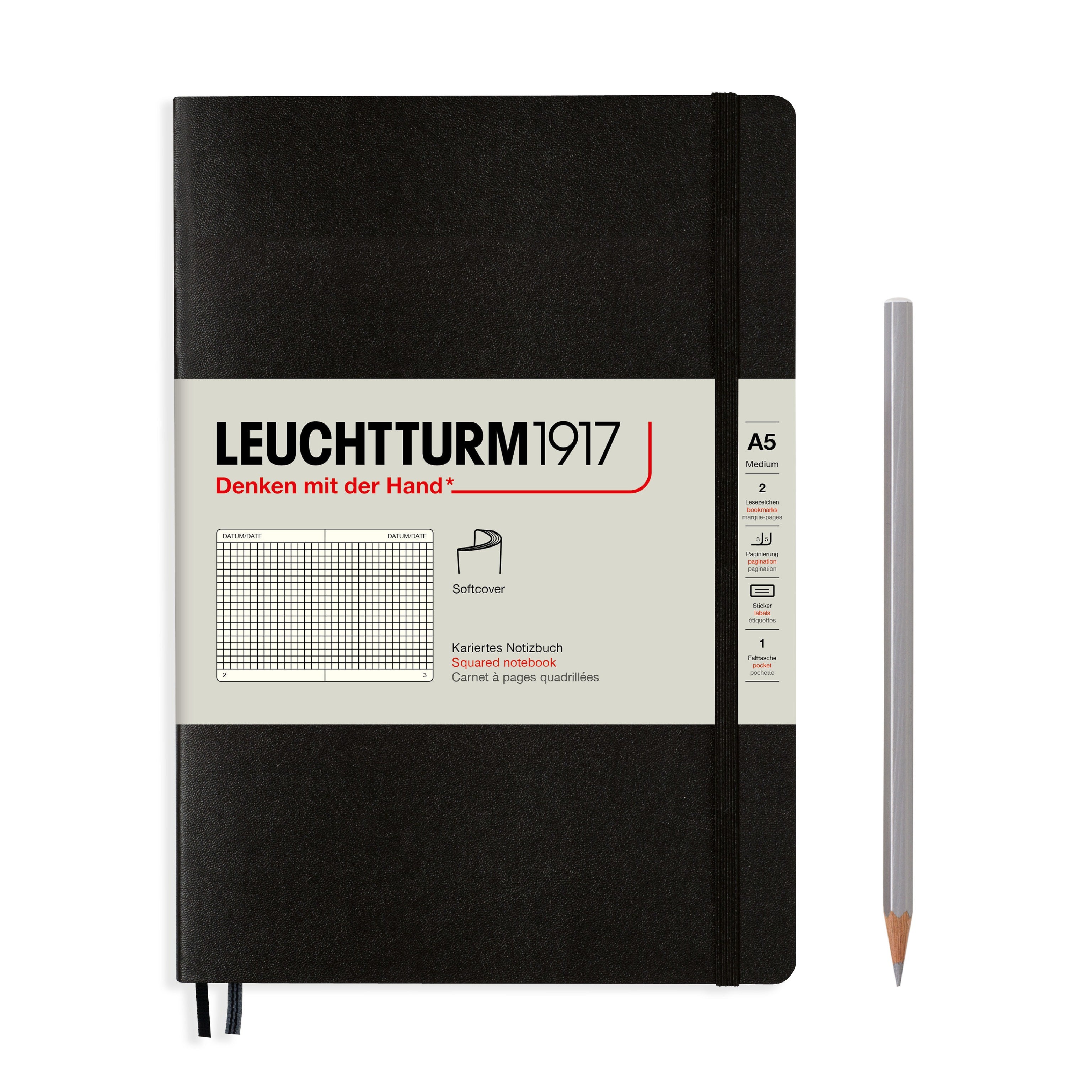 Leuchtturm1917 Notebook Softcover Medium (A5) Squared Black - Pencraft the boutique