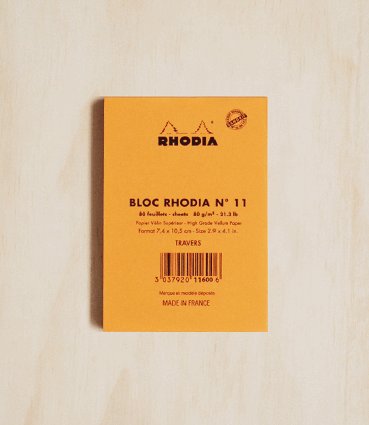 Rhodia 'Basics' No 11 Bloc / Head Stapled Pad ; 7,4x10,5cm (A7), square  ruled (5x5), 80 sheets - Orange COVER, Rhodia Basics Orange and Black,  Librairie La Page
