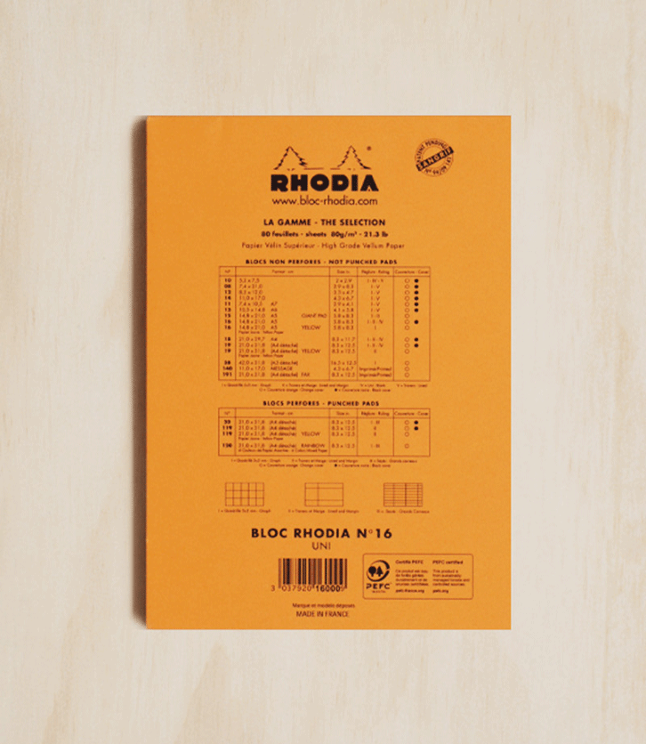 Rhodia Pad #16 Top Stapled Plain A5 Orange - Pencraft the boutique