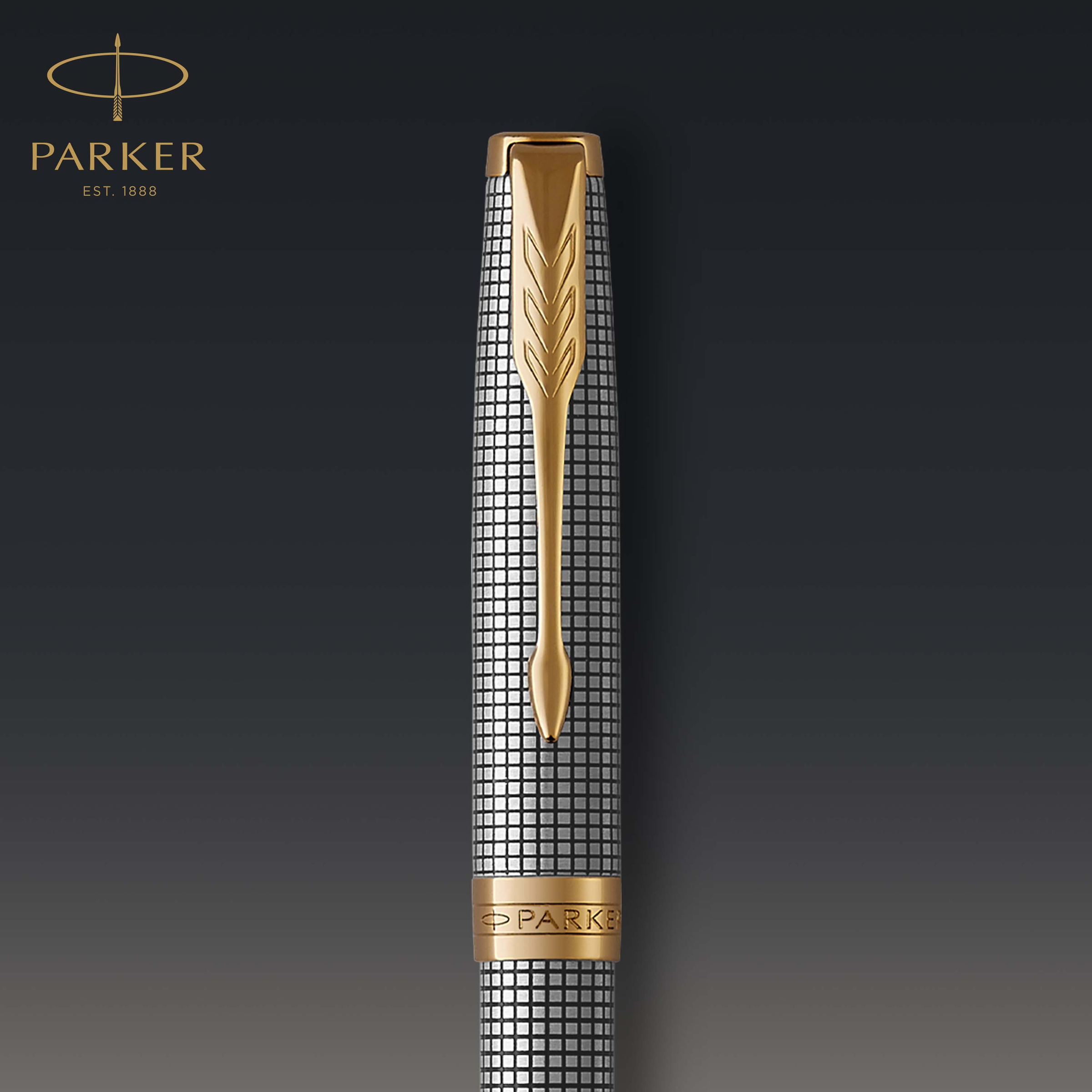 Parker Sonnet Cisele Silver Grid Gold Trim Ballpoint - Pencraft the boutique