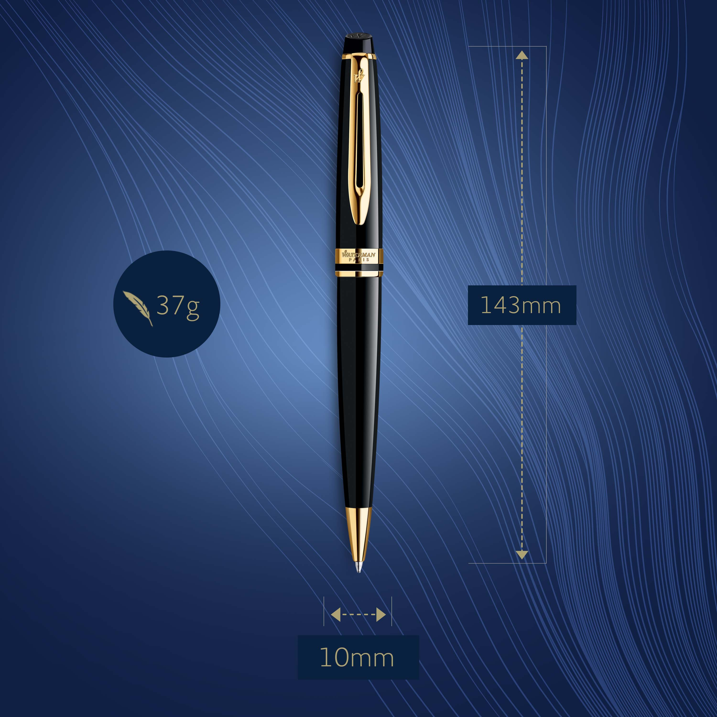 Waterman Expert Black Lacquer Gold Trim Ballpoint - Pencraft the boutique