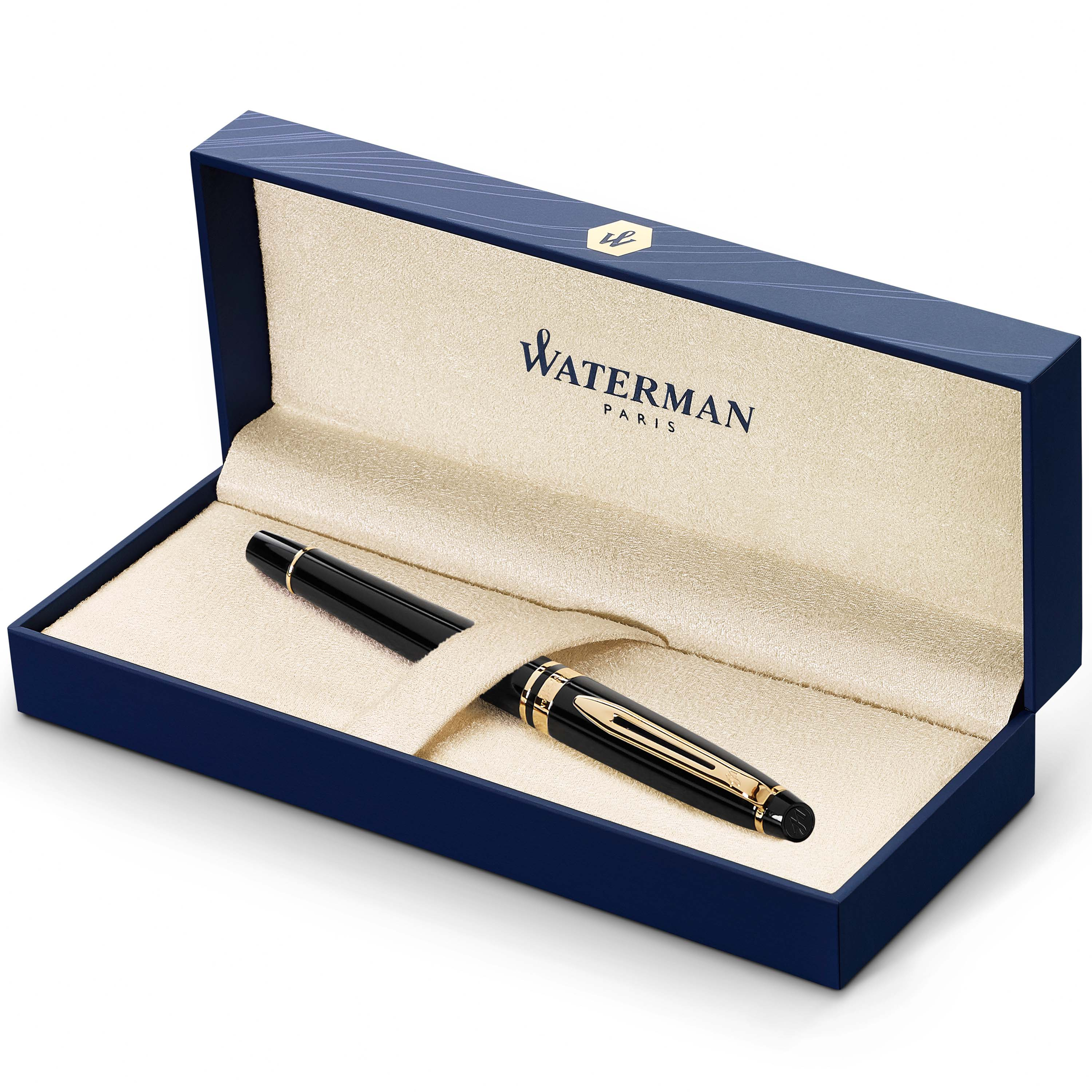 Waterman Expert Black Lacquer Gold Trim Rollerball - Pencraft the boutique