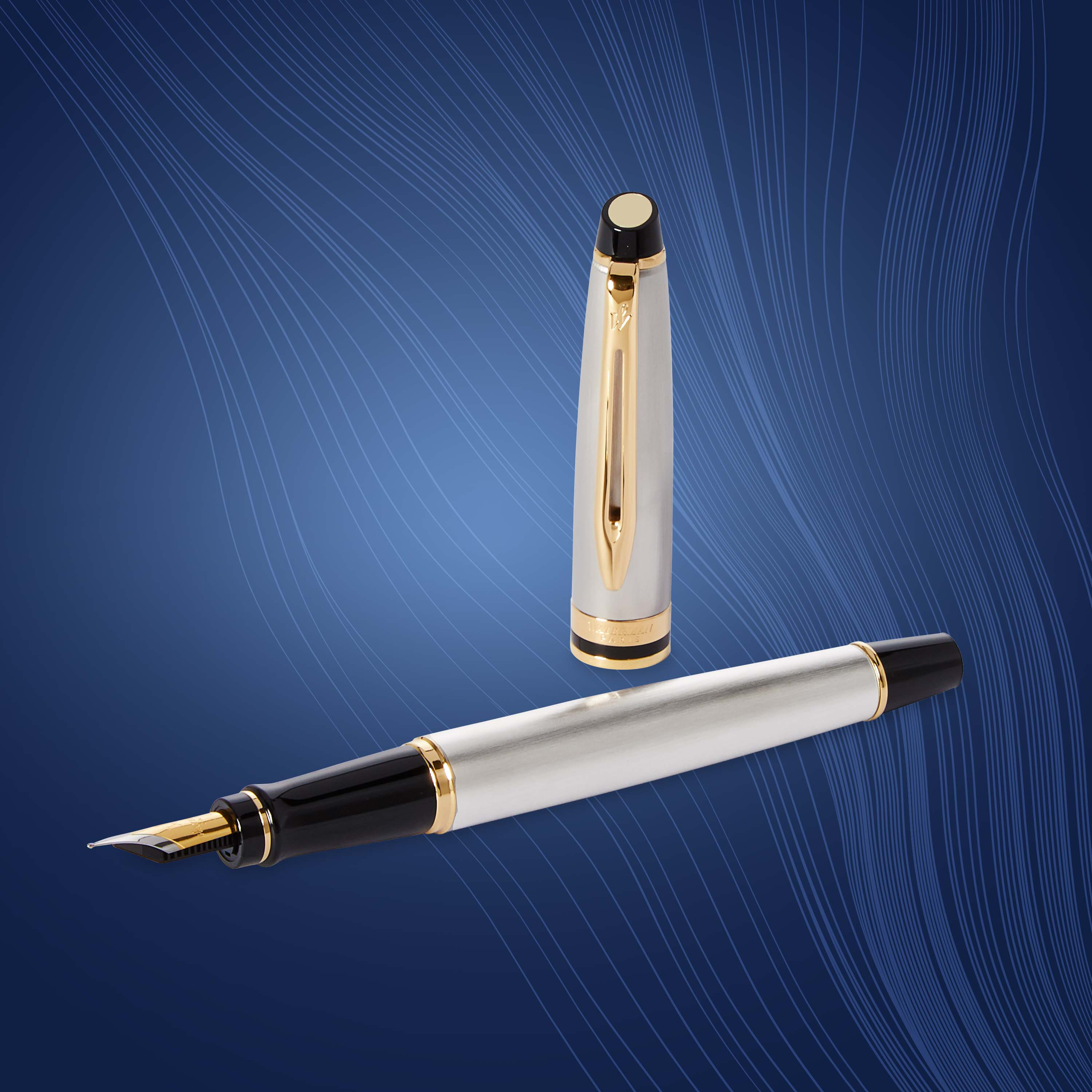 Waterman Expert Stainless Steel Gold Trim Fountain Pen - Pencraft the boutique