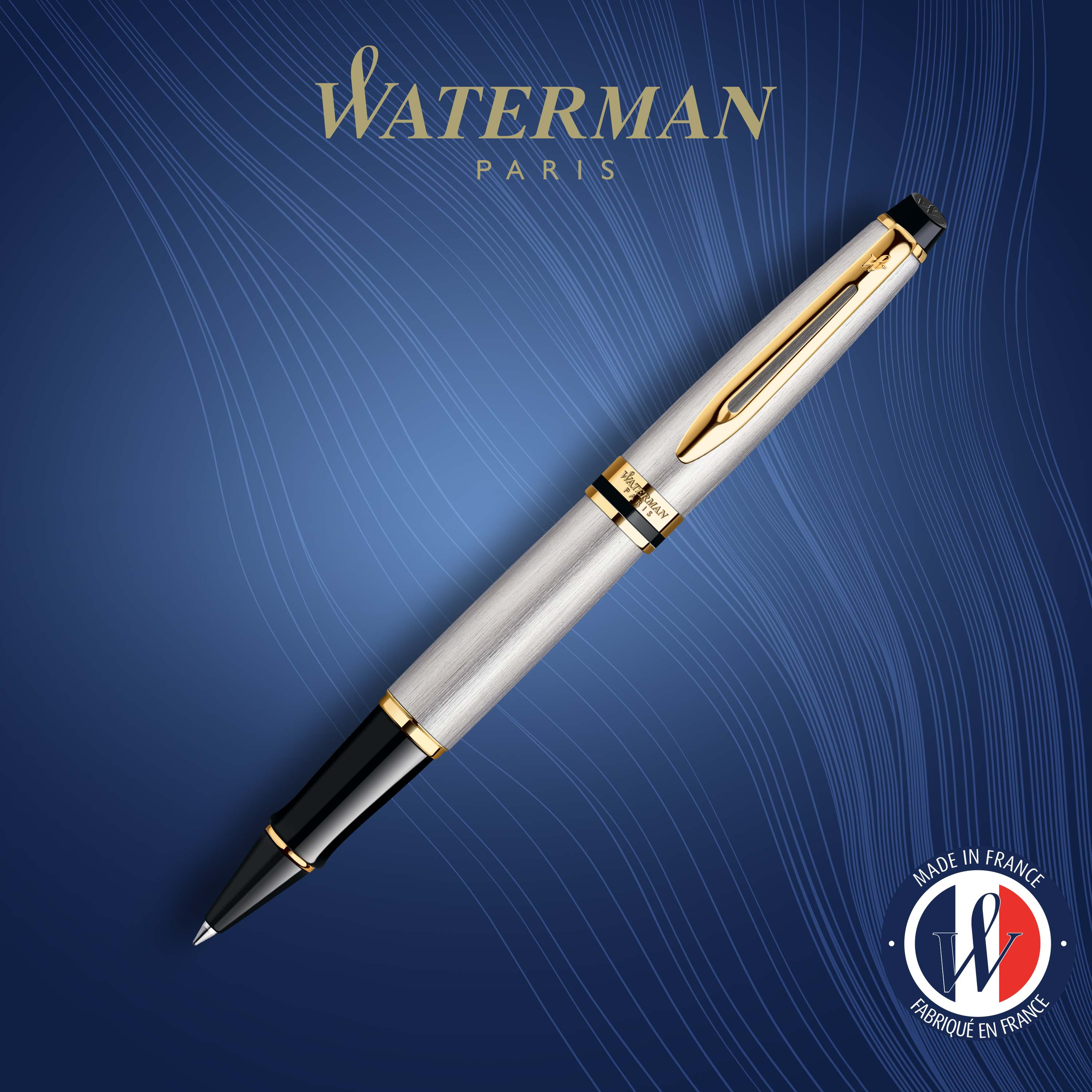 Waterman Expert Stainless Steel Gold Trim Rollerball - Pencraft the boutique