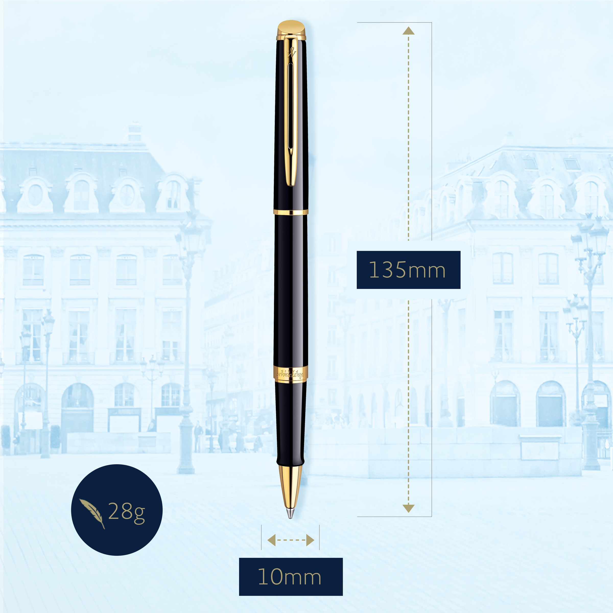 Waterman Hemisphere Black Lacquer Gold Trim Rollerball - Pencraft the boutique