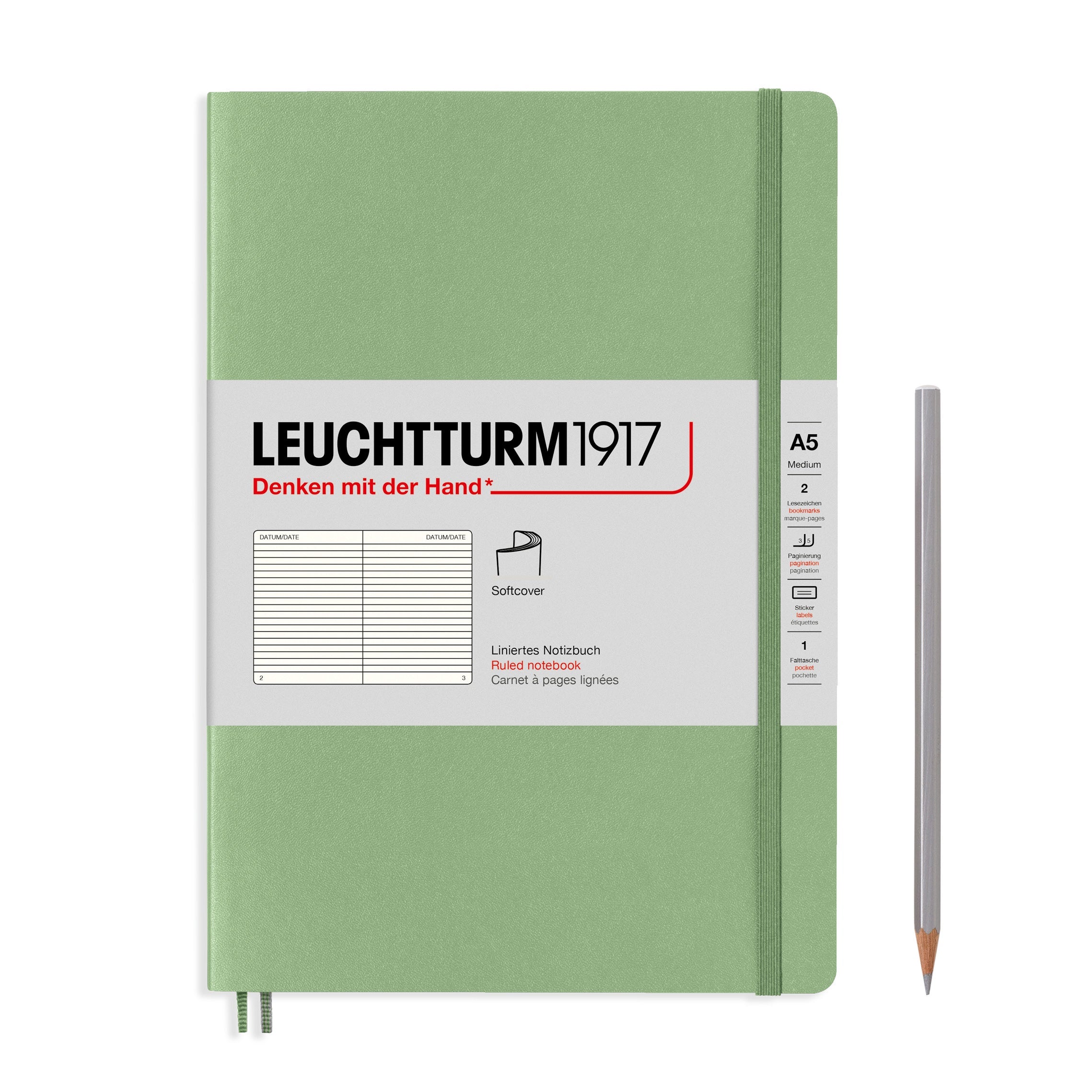 Leuchtturm1917 Notebook Softcover Medium (A5) Ruled Sage - Pencraft the boutique