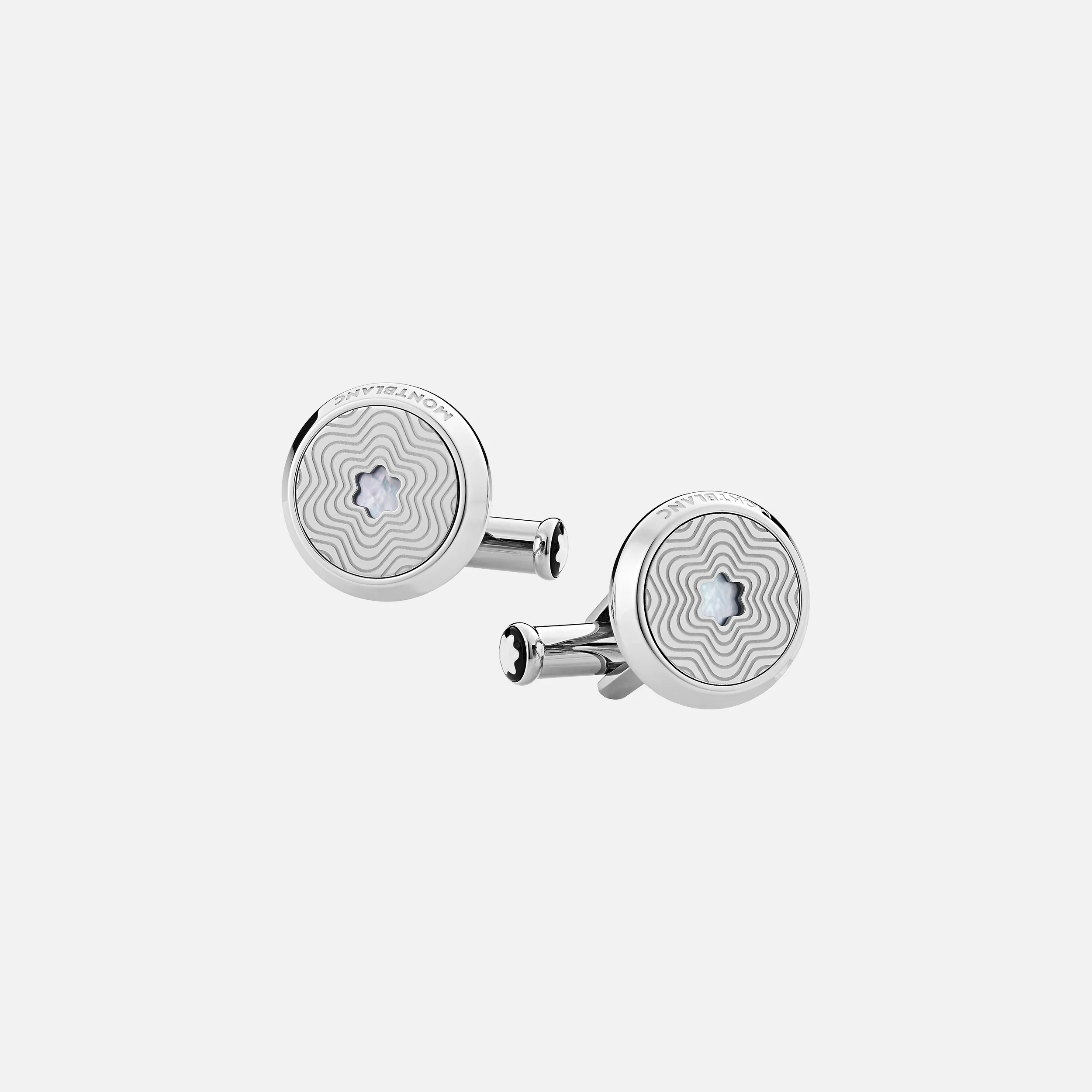 Montblanc Cufflink Round Stainless Steel with Exploding Star Pattern and Mother of Pearl - Pencraft the boutique