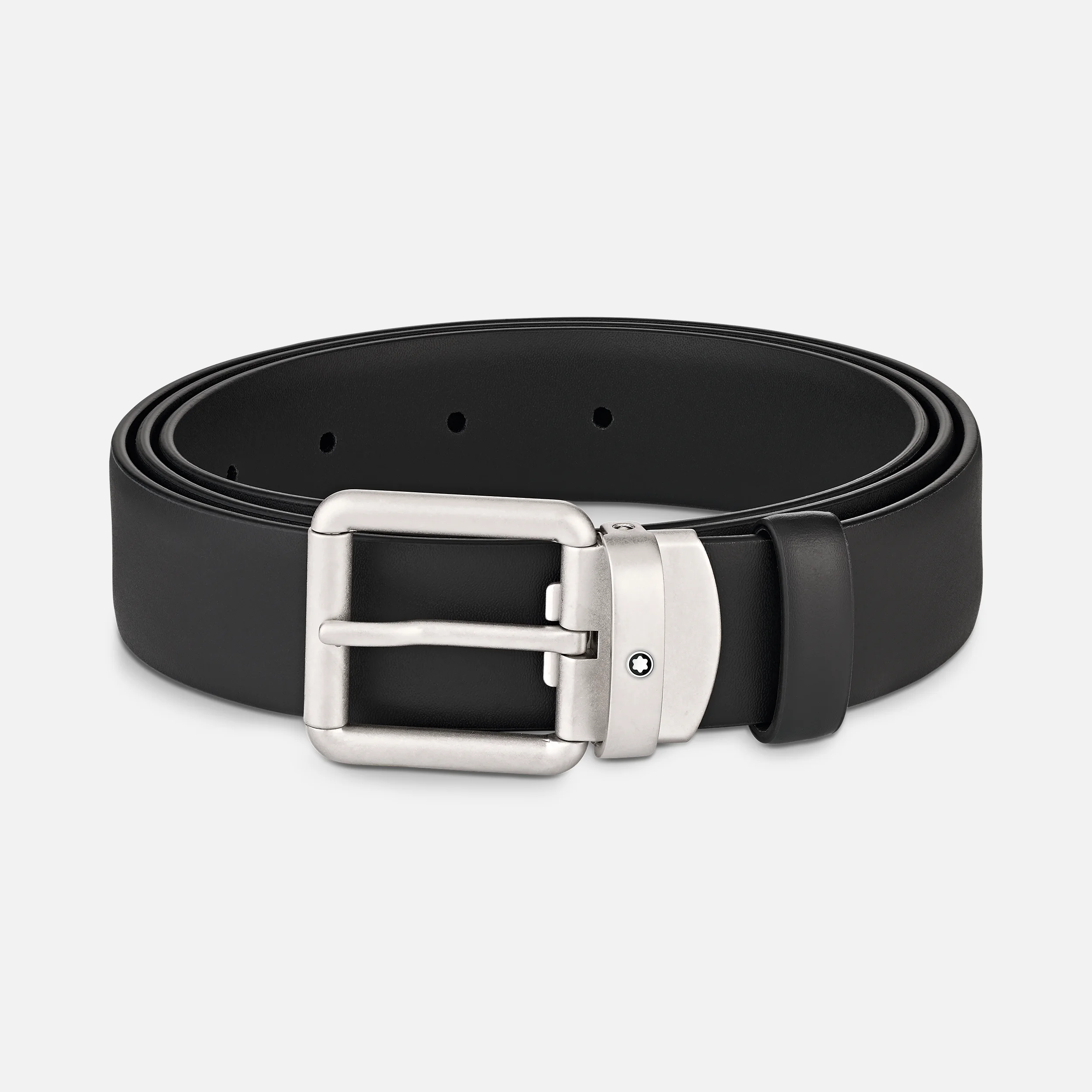 Montblanc Belt Rounded Square Vintage Stainless Steel Buckle Matte Leather Black 30mm - Pencraft the boutique